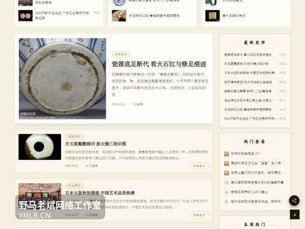 湖南古玩网内容区截图:文章卡片与侧边栏推荐